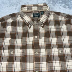 GH Bass Button Down Shirt XXL Brown Plaid Pockets Short Sleeve -‎ 100% Cotton